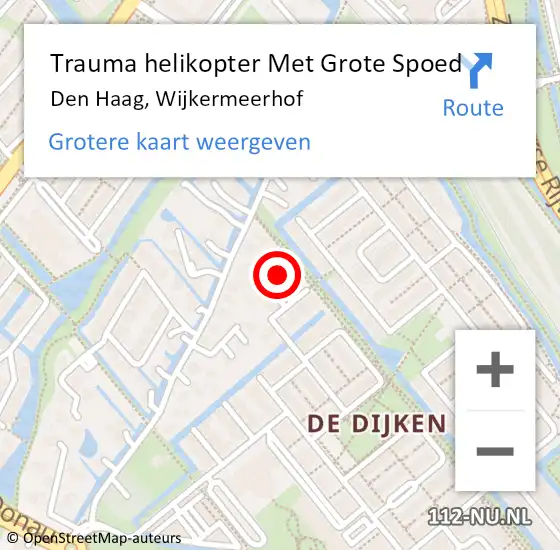 Locatie op kaart van de 112 melding: Trauma helikopter Met Grote Spoed Naar Den Haag, Wijkermeerhof op 20 juni 2024 23:30