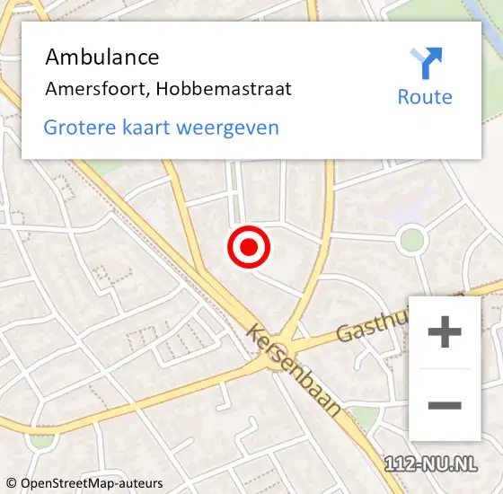 Locatie op kaart van de 112 melding: Ambulance Amersfoort, Hobbemastraat op 10 oktober 2014 09:03