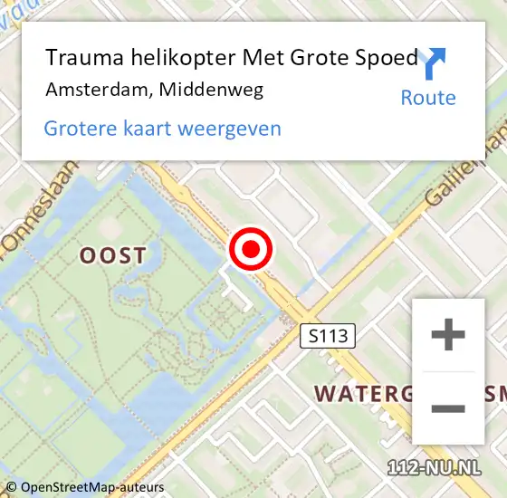 Locatie op kaart van de 112 melding: Trauma helikopter Met Grote Spoed Naar Amsterdam, Middenweg op 20 juni 2024 23:37