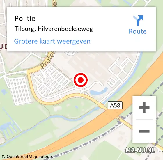 Locatie op kaart van de 112 melding: Politie Tilburg, Hilvarenbeekseweg op 20 juni 2024 23:46