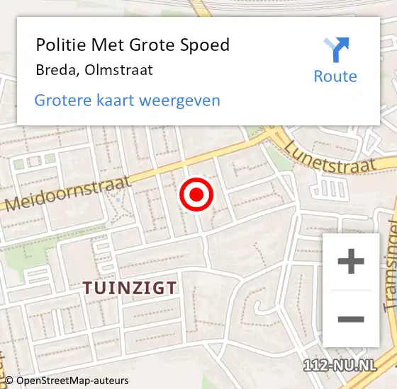 Locatie op kaart van de 112 melding: Politie Met Grote Spoed Naar Breda, Olmstraat op 21 juni 2024 00:20