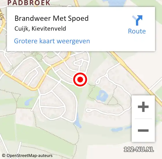 Locatie op kaart van de 112 melding: Brandweer Met Spoed Naar Cuijk, Kievitenveld op 21 juni 2024 00:59