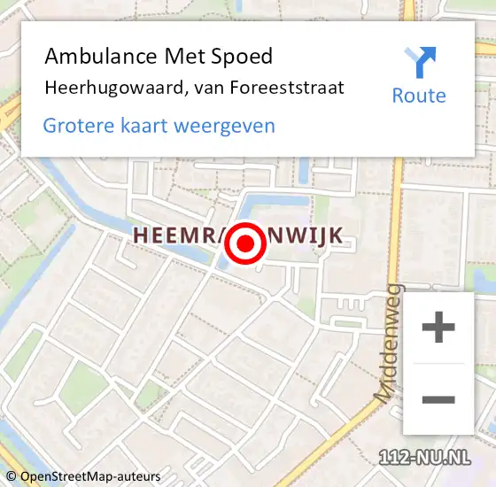 Locatie op kaart van de 112 melding: Ambulance Met Spoed Naar Heerhugowaard, van Foreeststraat op 21 juni 2024 01:07