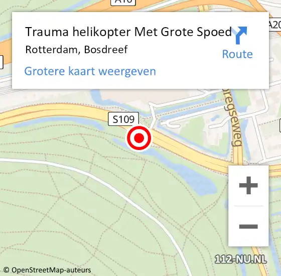 Locatie op kaart van de 112 melding: Trauma helikopter Met Grote Spoed Naar Rotterdam, Bosdreef op 21 juni 2024 01:44