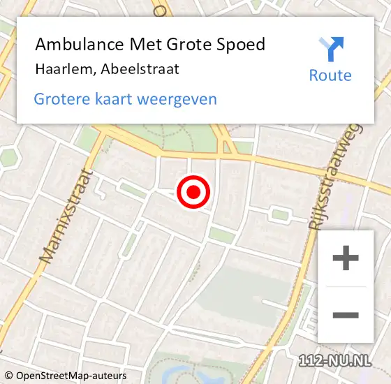 Locatie op kaart van de 112 melding: Ambulance Met Grote Spoed Naar Haarlem, Abeelstraat op 21 juni 2024 04:48