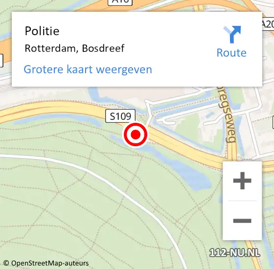 Locatie op kaart van de 112 melding: Politie Rotterdam, Bosdreef op 21 juni 2024 05:09