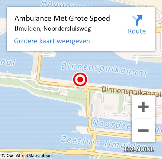 Locatie op kaart van de 112 melding: Ambulance Met Grote Spoed Naar IJmuiden, Noordersluisweg op 21 juni 2024 05:14
