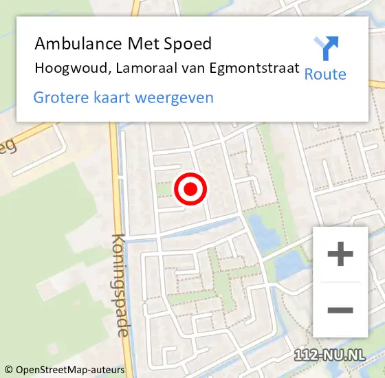 Locatie op kaart van de 112 melding: Ambulance Met Spoed Naar Hoogwoud, Lamoraal van Egmontstraat op 21 juni 2024 05:28