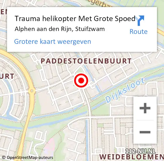 Locatie op kaart van de 112 melding: Trauma helikopter Met Grote Spoed Naar Alphen aan den Rijn, Stuifzwam op 21 juni 2024 05:51