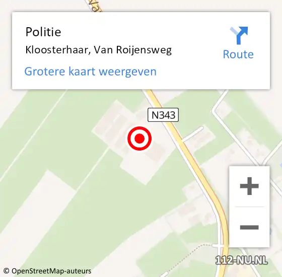 Locatie op kaart van de 112 melding: Politie Kloosterhaar, Van Roijensweg op 21 juni 2024 07:12