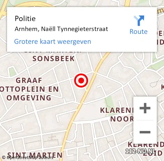 Locatie op kaart van de 112 melding: Politie Arnhem, Naëll Tynnegieterstraat op 21 juni 2024 07:36