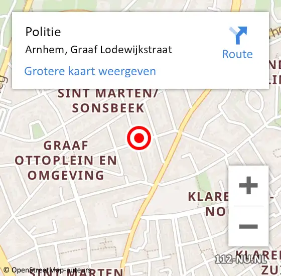 Locatie op kaart van de 112 melding: Politie Arnhem, Graaf Lodewijkstraat op 21 juni 2024 07:38