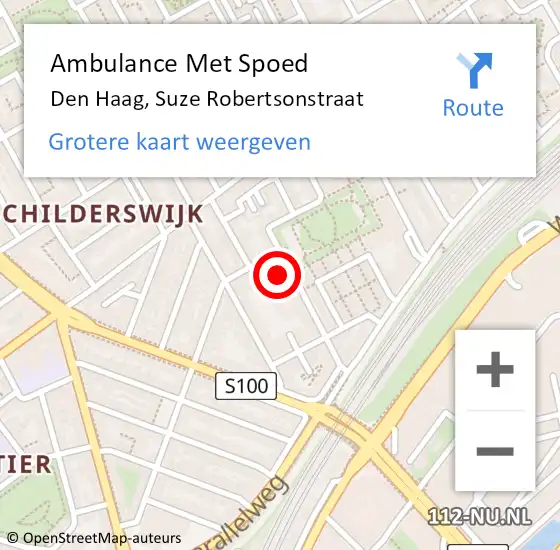 Locatie op kaart van de 112 melding: Ambulance Met Spoed Naar Den Haag, Suze Robertsonstraat op 21 juni 2024 08:06