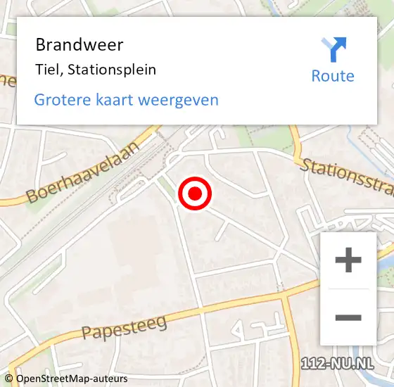 Locatie op kaart van de 112 melding: Brandweer Tiel, Stationsplein op 21 juni 2024 08:23