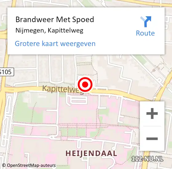 Locatie op kaart van de 112 melding: Brandweer Met Spoed Naar Nijmegen, Kapittelweg op 21 juni 2024 08:43