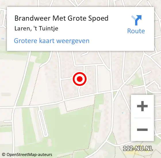 Locatie op kaart van de 112 melding: Brandweer Met Grote Spoed Naar Laren, 't Tuintje op 21 juni 2024 08:50