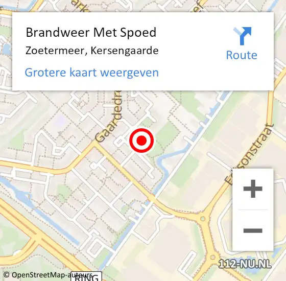 Locatie op kaart van de 112 melding: Brandweer Met Spoed Naar Zoetermeer, Kersengaarde op 21 juni 2024 09:01