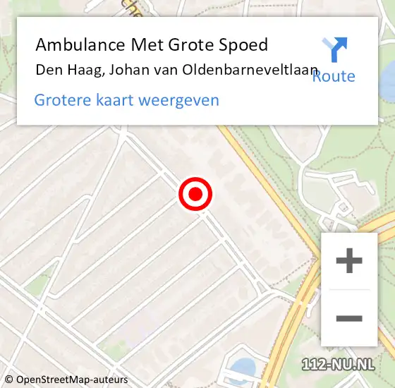 Locatie op kaart van de 112 melding: Ambulance Met Grote Spoed Naar Den Haag, Johan van Oldenbarneveltlaan op 21 juni 2024 09:03