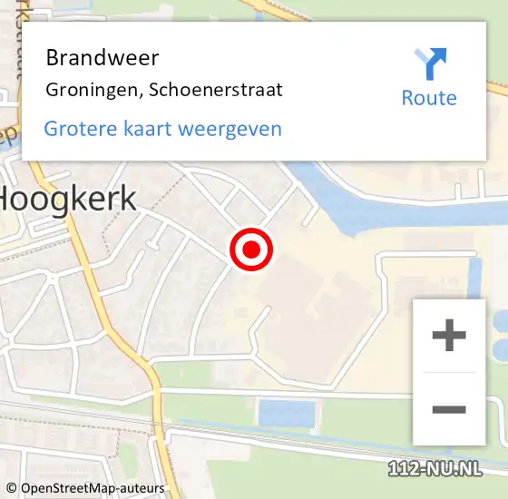 Locatie op kaart van de 112 melding: Brandweer Groningen, Schoenerstraat op 21 juni 2024 09:25