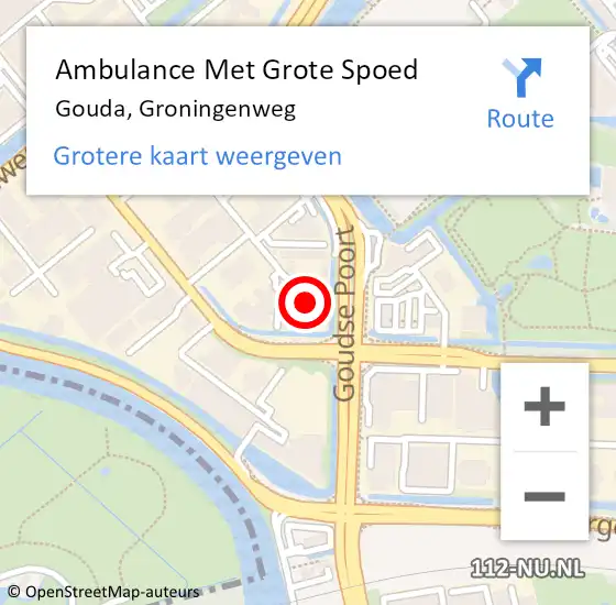 Locatie op kaart van de 112 melding: Ambulance Met Grote Spoed Naar Gouda, Groningenweg op 21 juni 2024 09:30