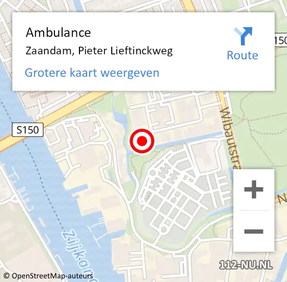 Locatie op kaart van de 112 melding: Ambulance Zaandam, Pieter Lieftinckweg op 21 juni 2024 09:59