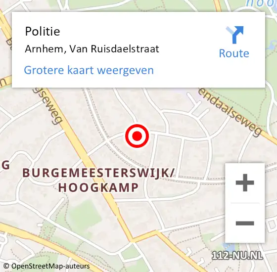 Locatie op kaart van de 112 melding: Politie Arnhem, Van Ruisdaelstraat op 21 juni 2024 10:01