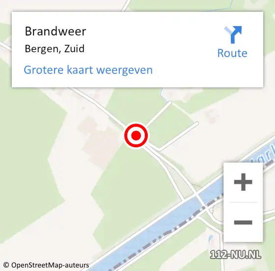 Locatie op kaart van de 112 melding: Brandweer Bergen, Zuid op 10 oktober 2014 09:35