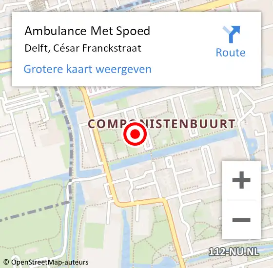 Locatie op kaart van de 112 melding: Ambulance Met Spoed Naar Delft, César Franckstraat op 21 juni 2024 10:39