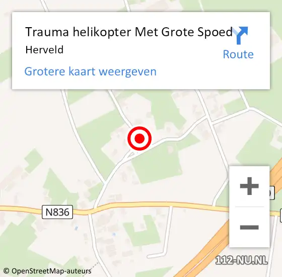 Locatie op kaart van de 112 melding: Trauma helikopter Met Grote Spoed Naar Herveld op 21 juni 2024 10:52