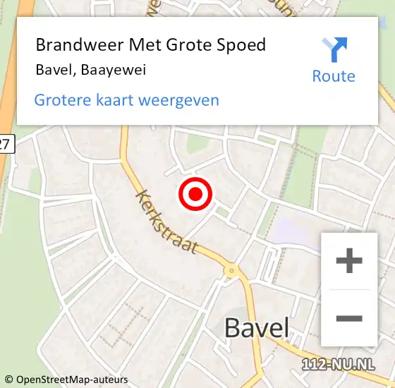 Locatie op kaart van de 112 melding: Brandweer Met Grote Spoed Naar Bavel, Baayewei op 21 juni 2024 11:01