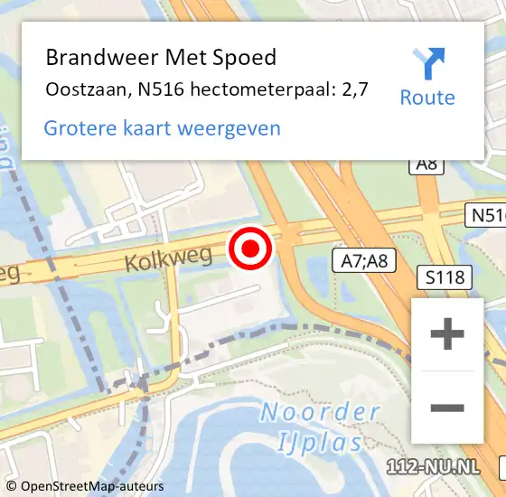 Locatie op kaart van de 112 melding: Brandweer Met Spoed Naar Oostzaan, N516 hectometerpaal: 2,7 op 21 juni 2024 11:01