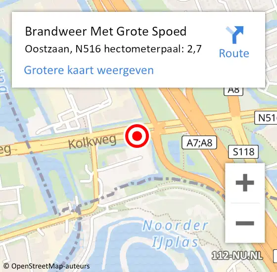 Locatie op kaart van de 112 melding: Brandweer Met Grote Spoed Naar Oostzaan, N516 hectometerpaal: 2,7 op 21 juni 2024 11:03