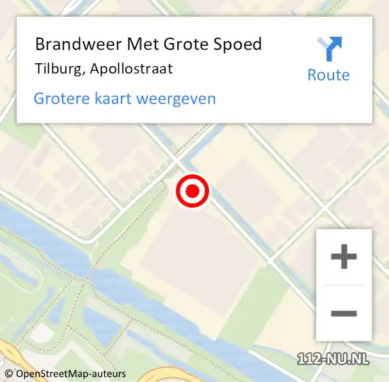 Locatie op kaart van de 112 melding: Brandweer Met Grote Spoed Naar Tilburg, Apollostraat op 21 juni 2024 11:07