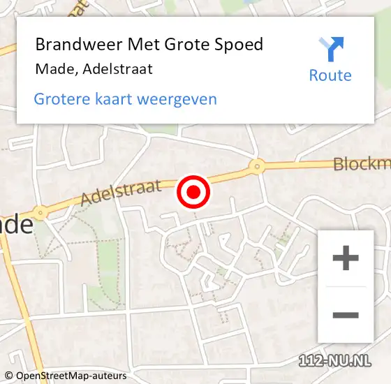 Locatie op kaart van de 112 melding: Brandweer Met Grote Spoed Naar Made, Adelstraat op 21 juni 2024 11:11