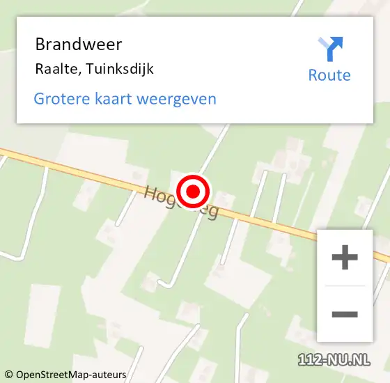 Locatie op kaart van de 112 melding: Brandweer Raalte, Tuinksdijk op 21 juni 2024 11:24