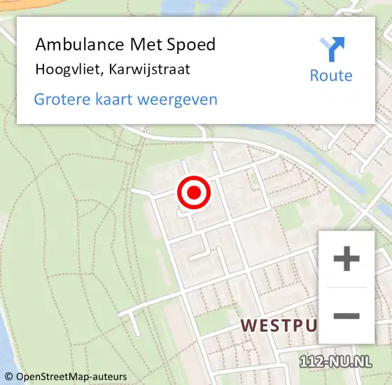 Locatie op kaart van de 112 melding: Ambulance Met Spoed Naar Hoogvliet, Karwijstraat op 21 juni 2024 11:33