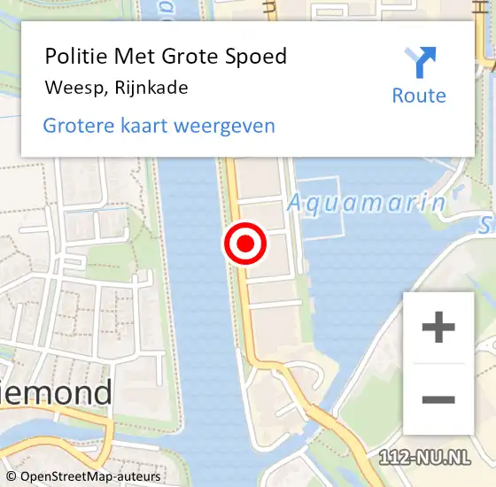 Locatie op kaart van de 112 melding: Politie Met Grote Spoed Naar Weesp, Rijnkade op 21 juni 2024 11:33