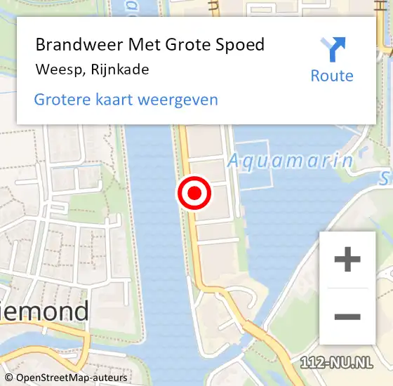 Locatie op kaart van de 112 melding: Brandweer Met Grote Spoed Naar Weesp, Rijnkade op 21 juni 2024 11:33