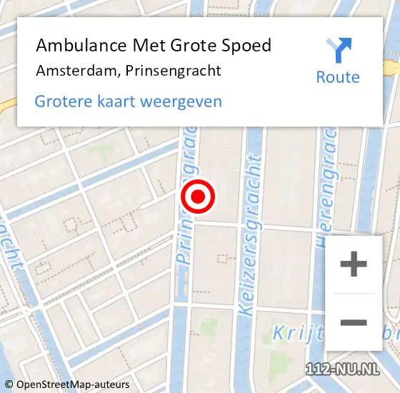 Locatie op kaart van de 112 melding: Ambulance Met Grote Spoed Naar Amsterdam, Prinsengracht op 21 juni 2024 11:36