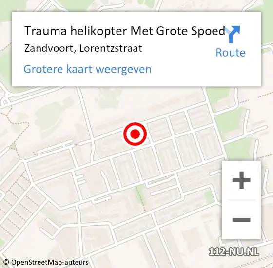 Locatie op kaart van de 112 melding: Trauma helikopter Met Grote Spoed Naar Zandvoort, Lorentzstraat op 21 juni 2024 11:43