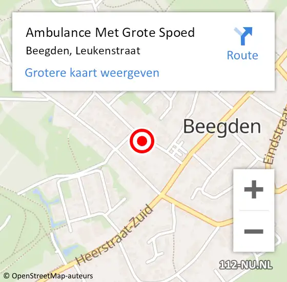 Locatie op kaart van de 112 melding: Ambulance Met Grote Spoed Naar Beegden, Leukenstraat op 21 juni 2024 11:52