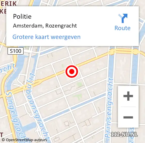 Locatie op kaart van de 112 melding: Politie Amsterdam, Rozengracht op 21 juni 2024 11:56