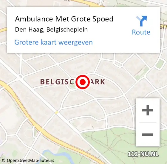 Locatie op kaart van de 112 melding: Ambulance Met Grote Spoed Naar Den Haag, Belgischeplein op 21 juni 2024 11:56