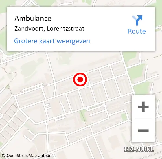 Locatie op kaart van de 112 melding: Ambulance Zandvoort, Lorentzstraat op 21 juni 2024 12:03