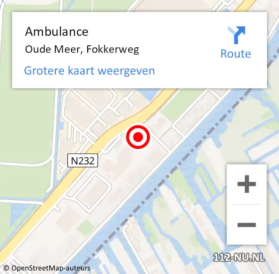 Locatie op kaart van de 112 melding: Ambulance Oude Meer, Fokkerweg op 21 juni 2024 12:04