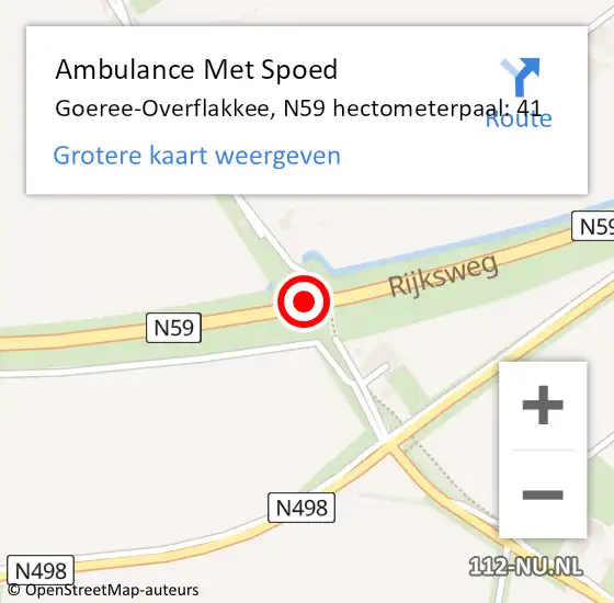 Locatie op kaart van de 112 melding: Ambulance Met Spoed Naar Goeree-Overflakkee, N59 hectometerpaal: 41 op 21 juni 2024 12:13