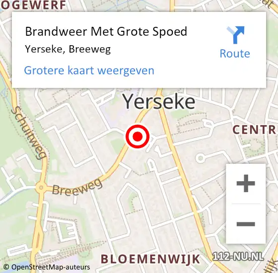 Locatie op kaart van de 112 melding: Brandweer Met Grote Spoed Naar Yerseke, Breeweg op 21 juni 2024 12:13