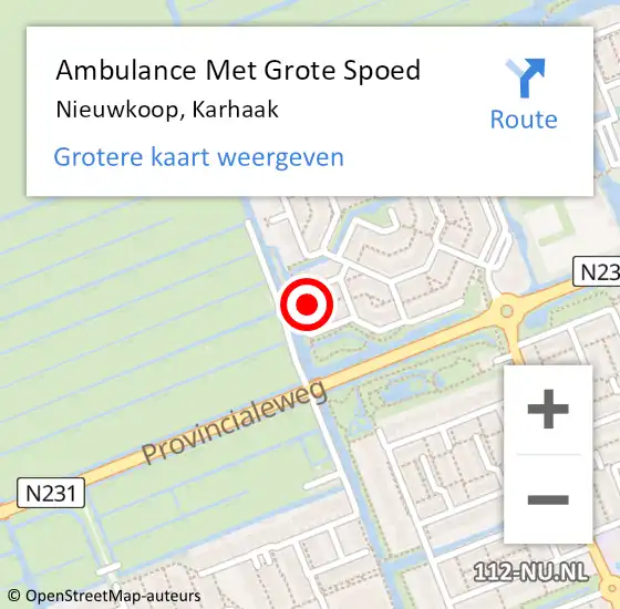 Locatie op kaart van de 112 melding: Ambulance Met Grote Spoed Naar Nieuwkoop, Karhaak op 21 juni 2024 12:16