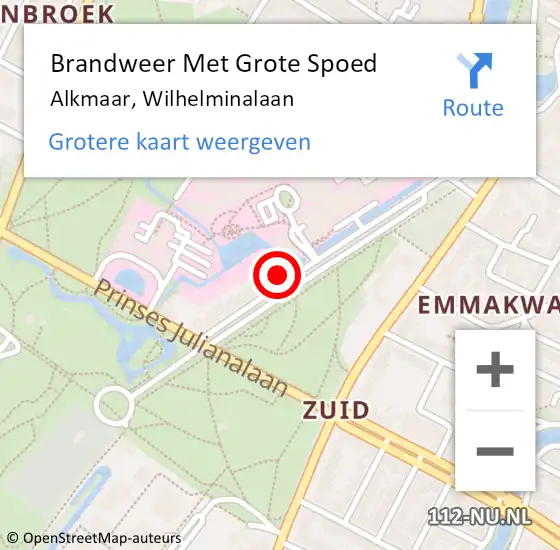 Locatie op kaart van de 112 melding: Brandweer Met Grote Spoed Naar Alkmaar, Wilhelminalaan op 21 juni 2024 12:26