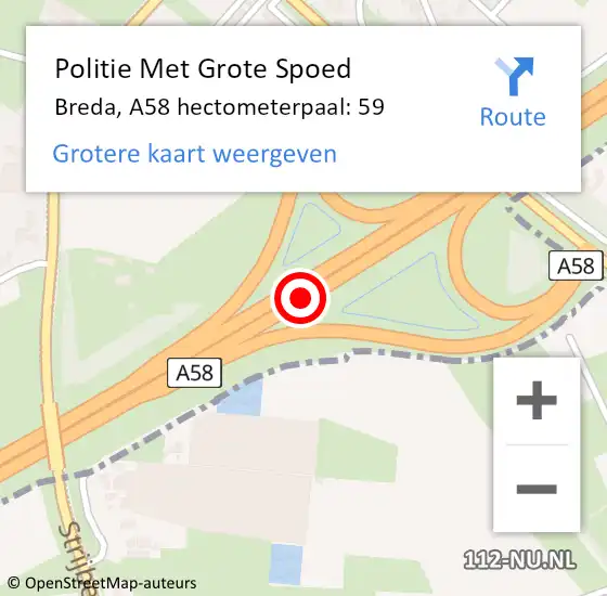 Locatie op kaart van de 112 melding: Politie Met Grote Spoed Naar Breda, A58 hectometerpaal: 59 op 21 juni 2024 13:00